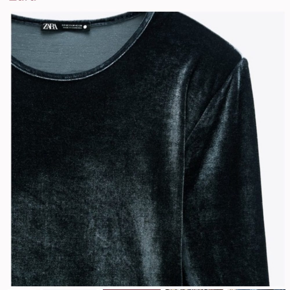 ZARA BLUE Crushed Velvet Shoulder Pad Bodysuit in size Large - Picture 3 of 7